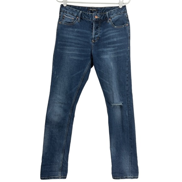 Dear John Denim - Dear John Women's Distressed Slim Leg Mid Rise Stretch Blue Denim Jeans Size 25